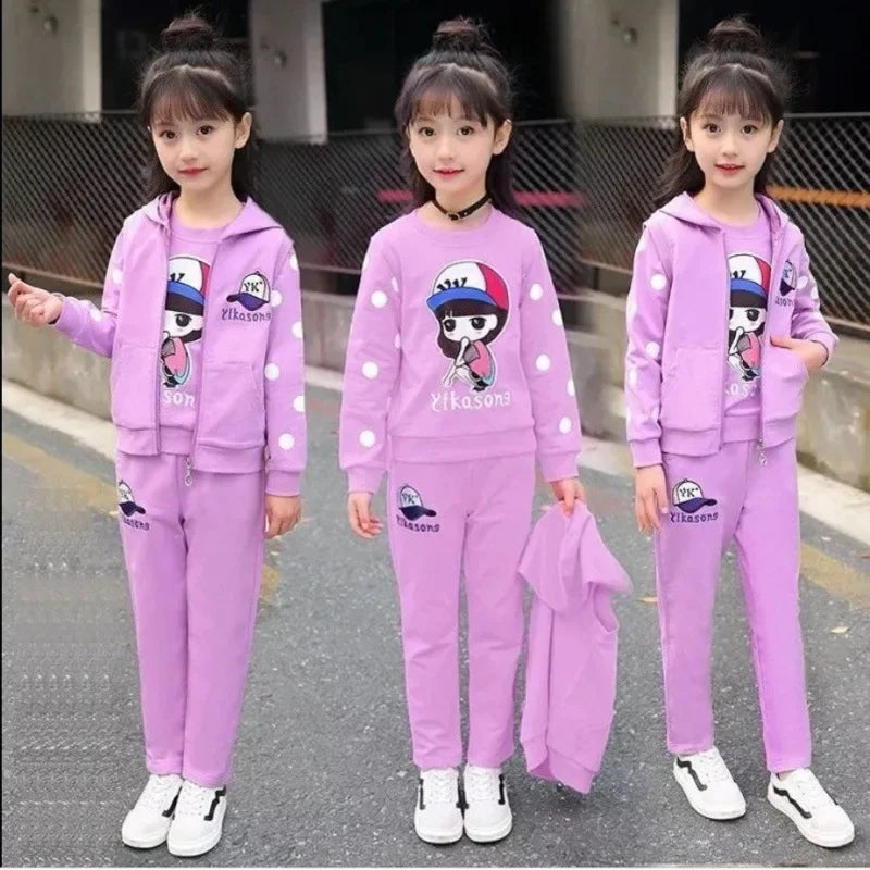 Visco Girls Children's Winter Thick Velvet Warm Clothing Set 3Pcs Kids New Casual Tracksuit Children's Sportswear Suit 4-13 Years