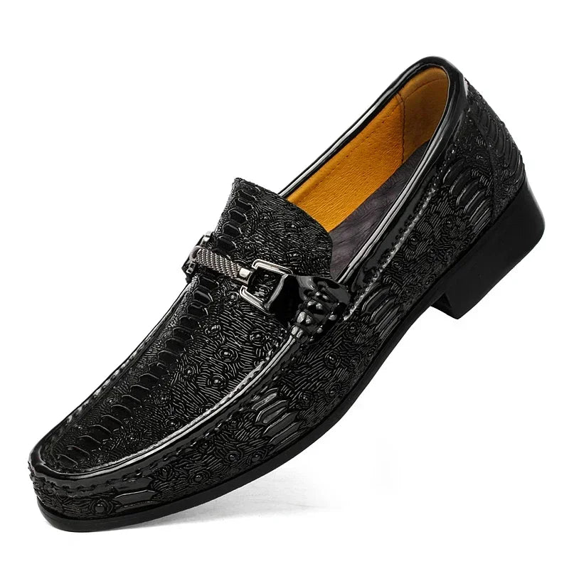 Amay New High-end Wooden Sole Business Leather Shoes Wine-Red Low-Heeled Loafers Genuine Leather Fashion Show Designer Wedding Shoes