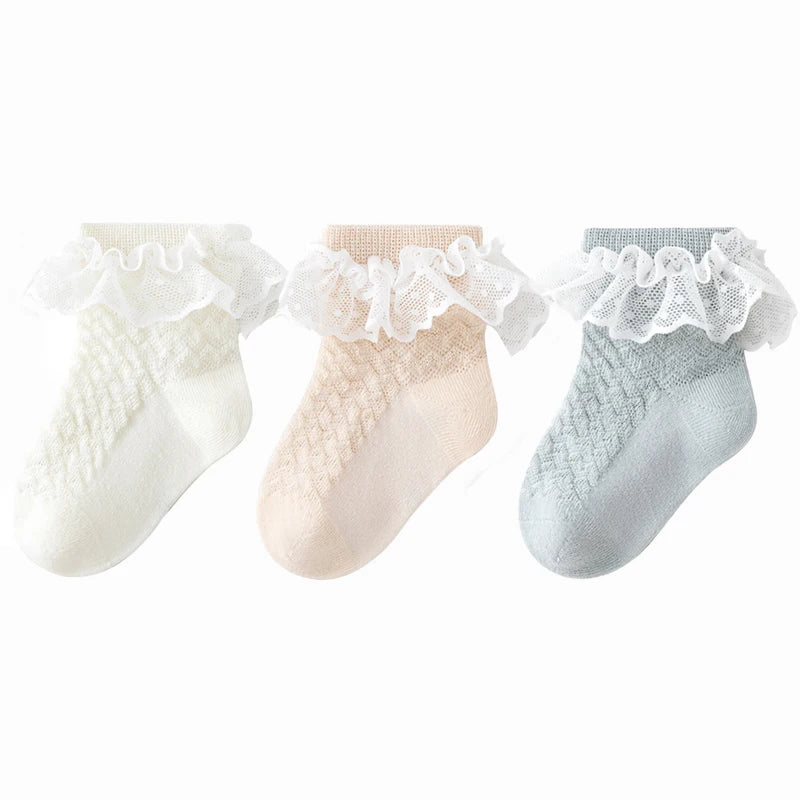 MILANCEL Summer Children's Mid Length Socks Baby Socks Mesh Hollow Lace Princess Socks Breathable Cotton Socks For Girls 0-5Y