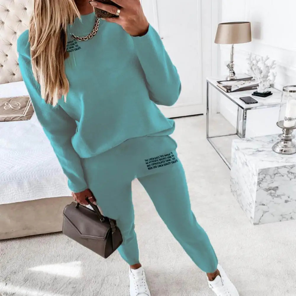 Maxy 2 Pcs/Set Women Top Pants Suit Sporty Two Piece Set Women Tracksuit Pullover Sweatshirt Sweatpants Set for Exercise
