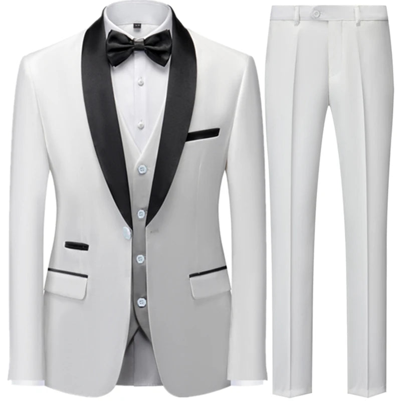 Visco Men's British Style Slim Suit 3 Piece Set Jacket Vest Pants / Male Business Gentleman High End Custom Dress Blazers Coat  S-6XL