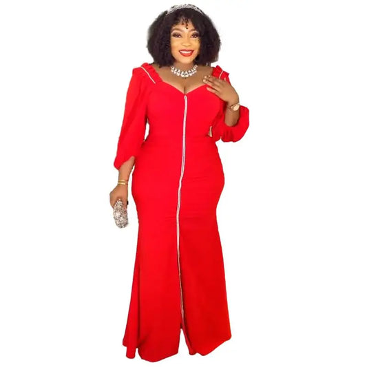 Amay 3XL Autumn Fashion Elegant African Wedding Party Dresses for Women Dashiki Ankara Outfits Evening Gown Plus Size Ladies Clothing