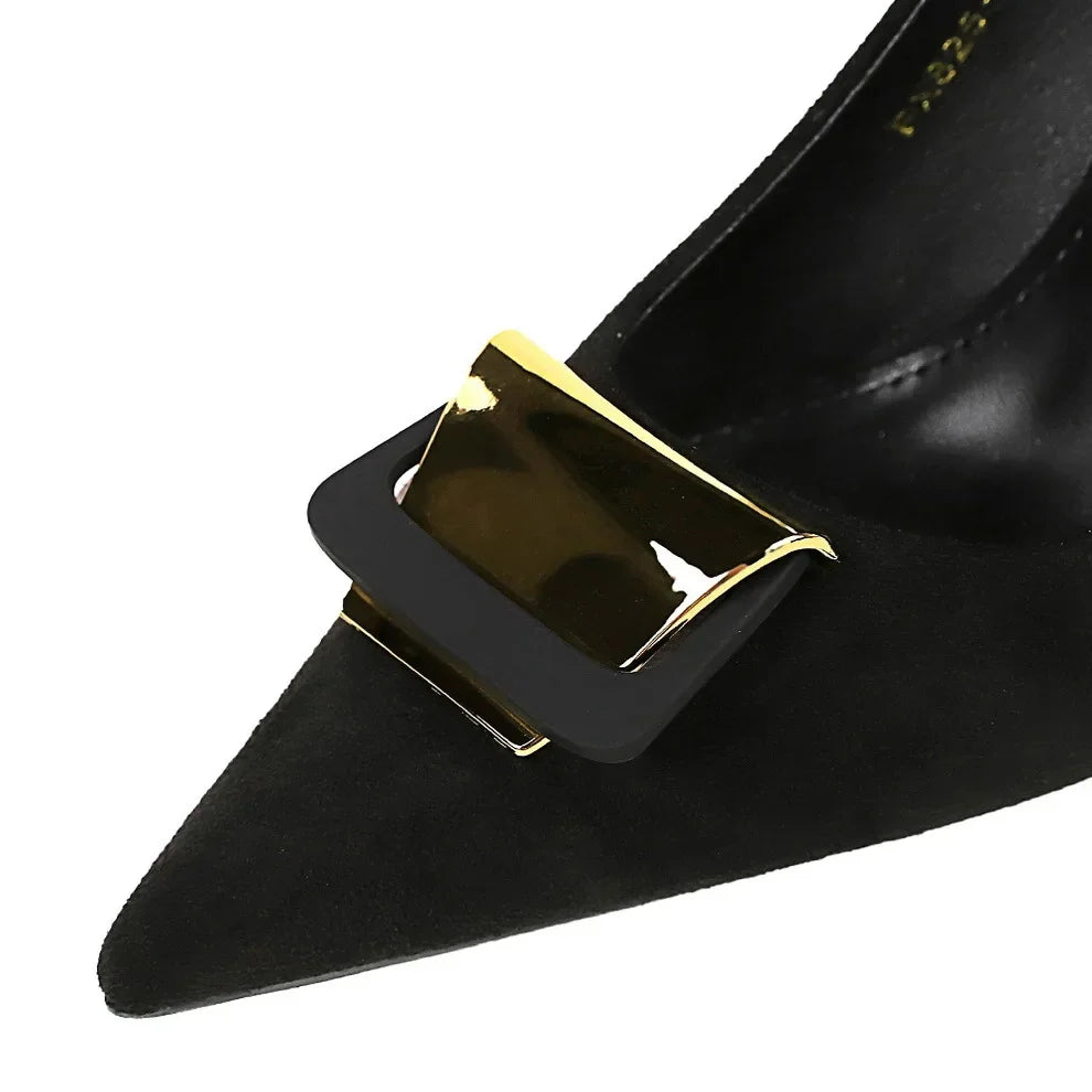 Amay BIGTREE Shoes Metal Buckle Decoration Women Pumps Suede High Heels Ladies Shoes Stilettos Luxury Women Heels Shoes Large Size 43