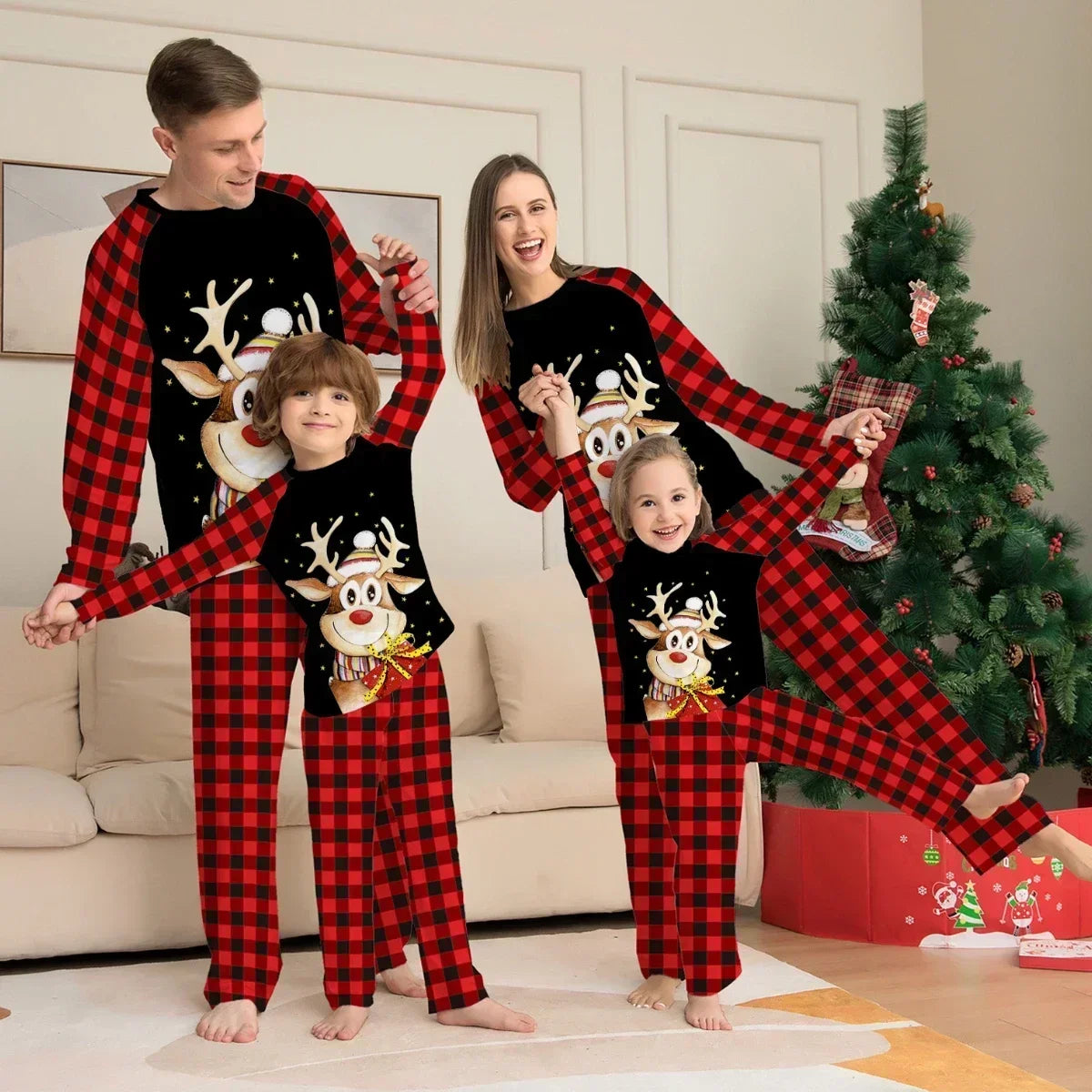 Santa Tree Print Christmas Pajamas Family Matching Outfits Baby Boys Girls Costumes Mother Father Kids Clothing Set Soft Pijamas