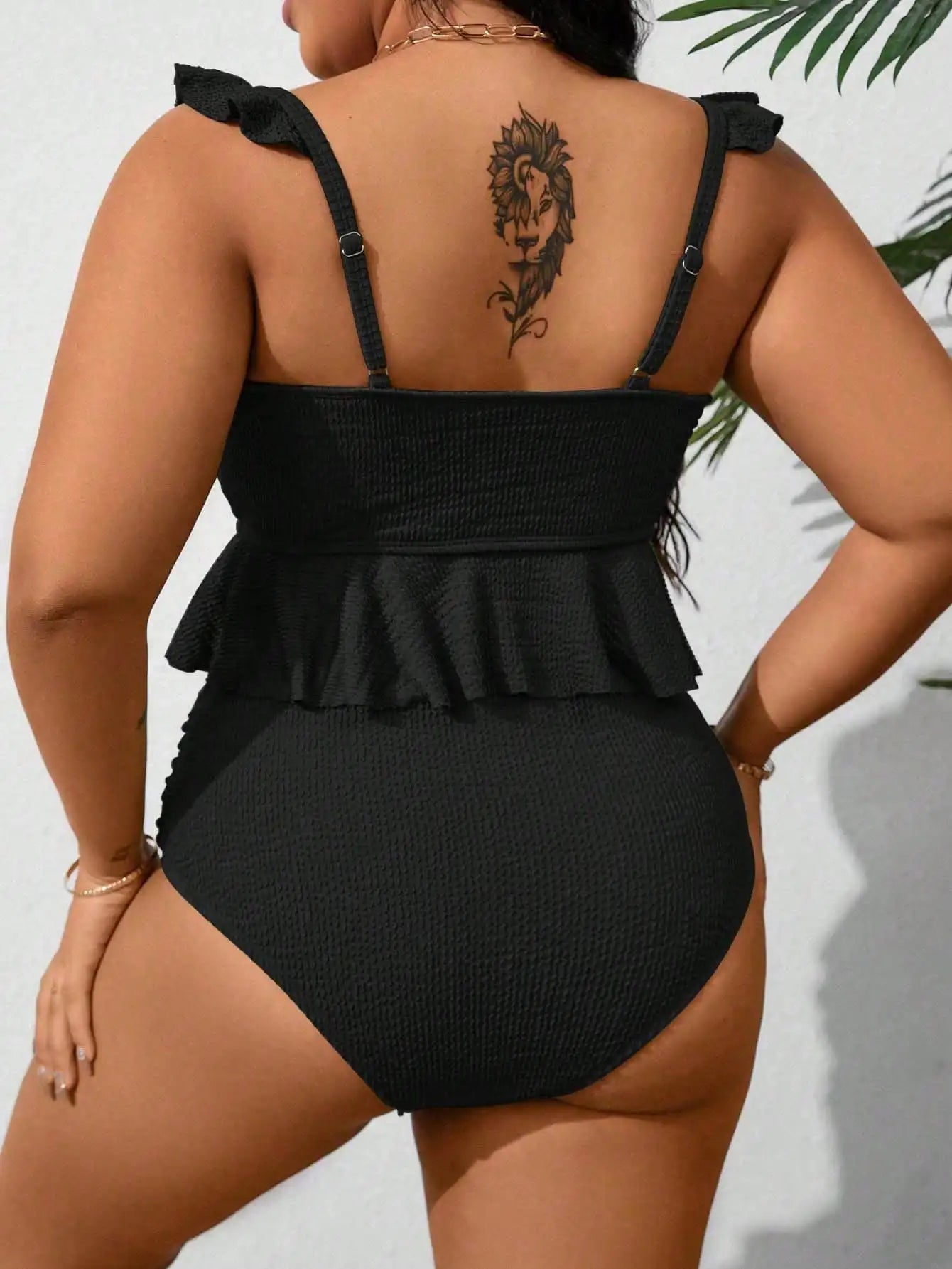 Maxy Black Ruffled Peplum Bikini Set with Square Neck and High Waist