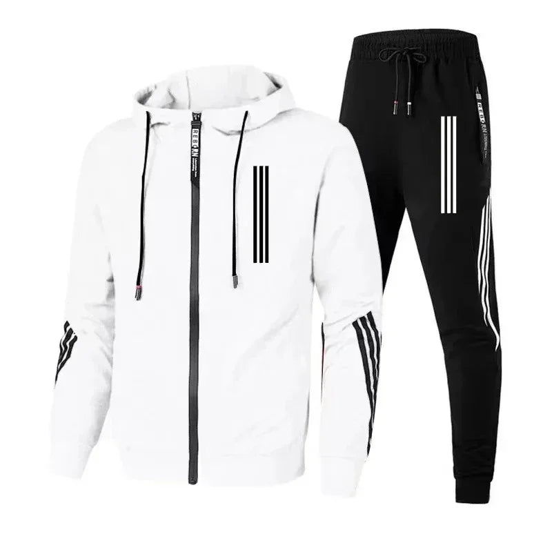 Visco Men's Hoodies+Pants Sets Triple Slant Hoodie Jacket Sport Zipper Tracksuits Sports Jogging Male Fitness Clothing Two Piece