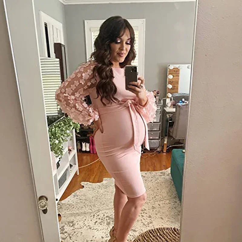 Maxy Women Flower Skirt Maternity Photography Props Stretch Maxy Gown Long Maternity Dresses For pregnant Photo Shoot Clothing