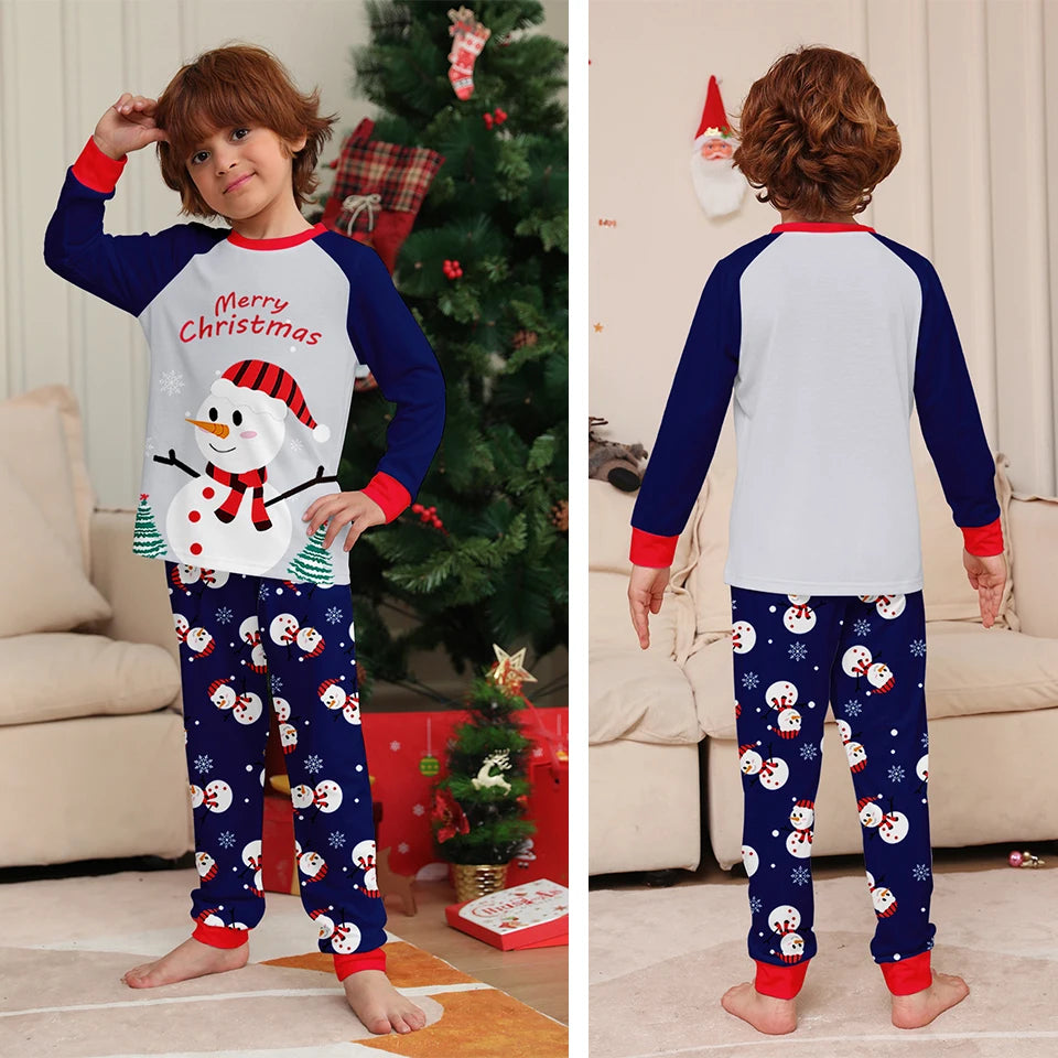 Maxy 2024 Snowman Letter Print Christmas Pajamas Mother-kids Boys Girls Baby Family Matching Sleepwear T Shirts Pants Pajama Set