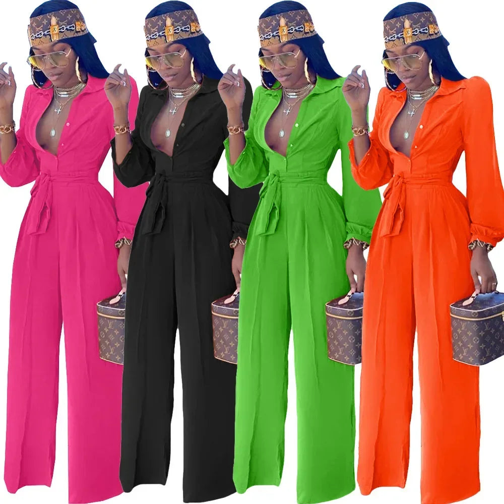 Maxy Summer African Clothes for Women Long Sleeve V-neck Blue Black Orange Party Evening Jumpsuit Dashiki Clothing