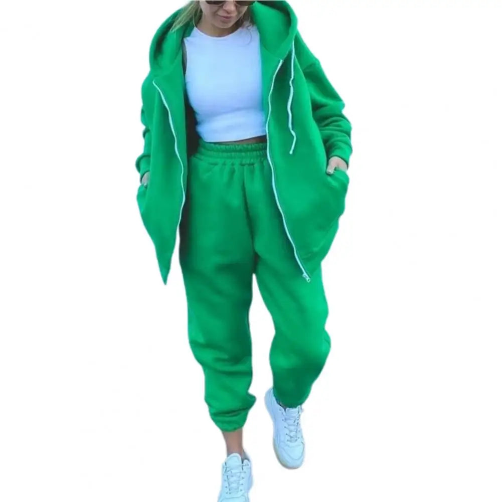 Tracksuit Women Fleece Coats Two Piece Sets Solid Color Sweatshirts Trouser Suit Female Casual Warm Sports Outfits chandal mujer