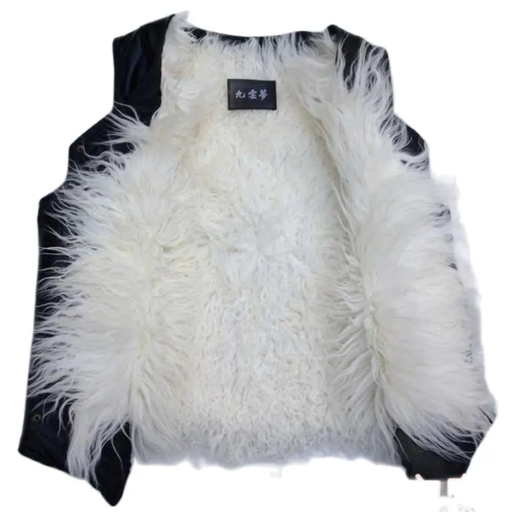 Visco Man Autumn Hot Sale V-neck Black Single Breasted Thick 100% Sheepskin Fur Vest Male Winter Hot Sale Warm Sheepskin Fur Vest