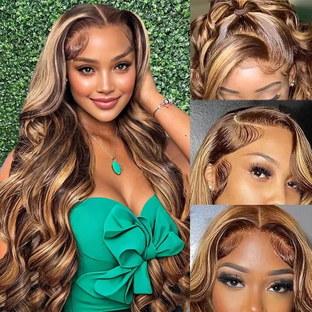 Black Brown Lace Front 13x4 Body Wave Wigs P427 Highlight Ombre Human Hair 13x6 HD Lace Frontal Blonde Colored Wig