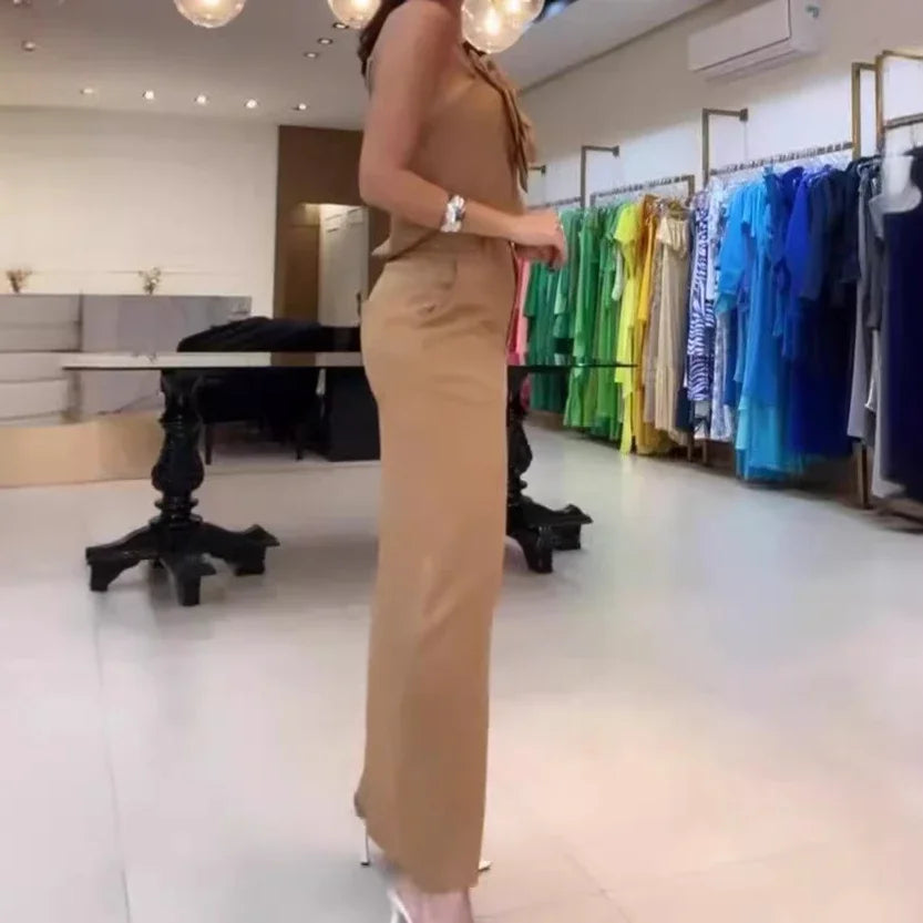 Maxy Skirt Set Women Dress Sets Two Piece Sets Slim Sling Sleeveless Floral Casual Short Tops Mid Length Skirts Elegant Splice Summer
