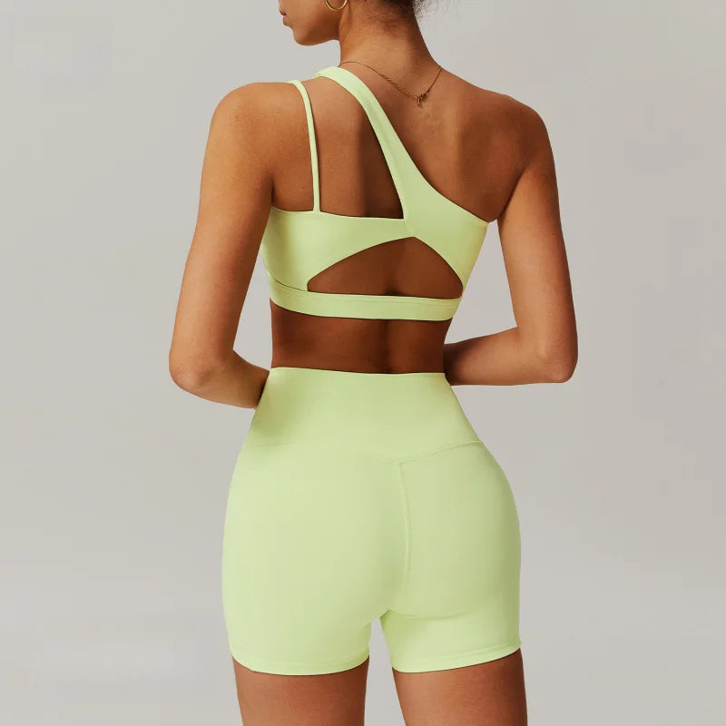 Maxy Sportswear Yoga Set Quick-Dry Tight Suit With Pocket Sports Women Tracksuits Asymmetric Shoulder Running Gym Leggings