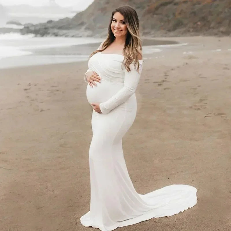 Maxy Long Sleeve Maternity Dress for Photography Props Elegant Pregnancy Clothes Pregnancy Dress Pregnant Photo Shoot Clothing