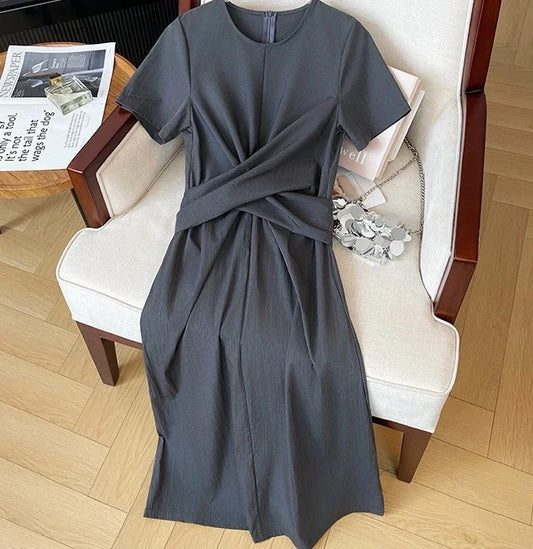 Maxy Elegant Vintage Elegant Criss-Cross Loose Evening High Street Plus Size Clothing Long dress women clothing