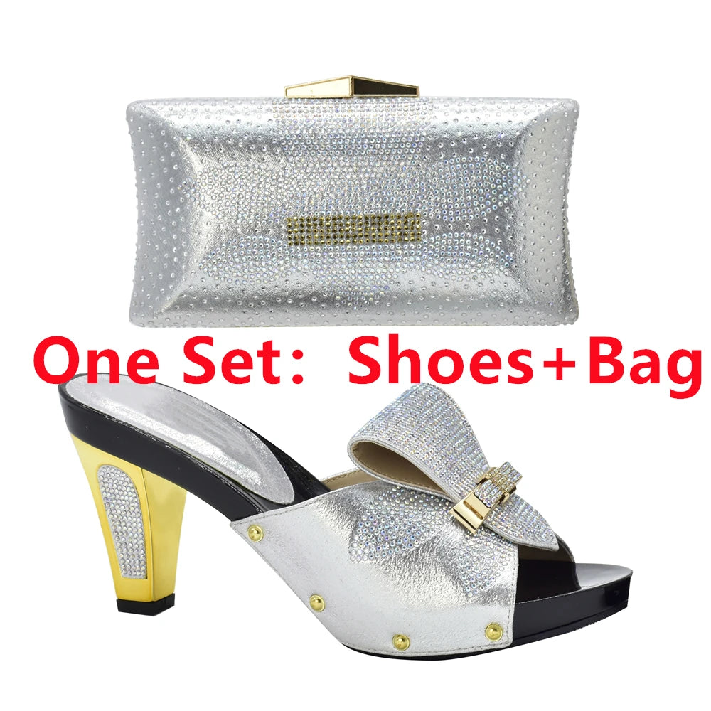 Maxy Leather Shoes and Bag Set Purple Women Shoes and Bag Set in Ladies Shoe and Bag Set with Rhinestone