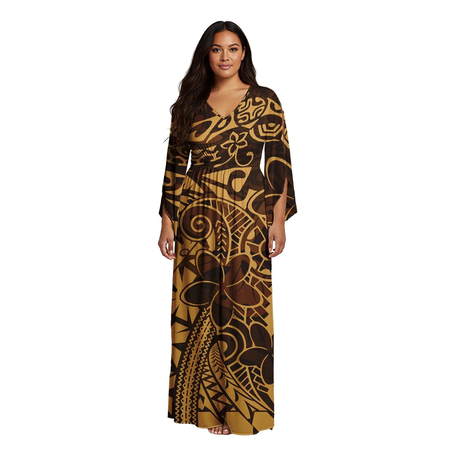 Maxy Latest Women's V-neck Dress Custom Sexy Evening Gown Polynesian Samoan Tribal Pattern Design Casual Dress