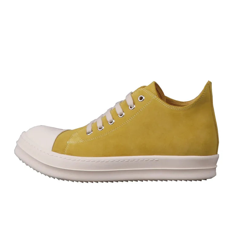Visco Men Casual Shoes Genuine Leather Suede Yellow Flats Lace Up Low Sneakers Women Brand High Street Designers Luxury Owen Boots