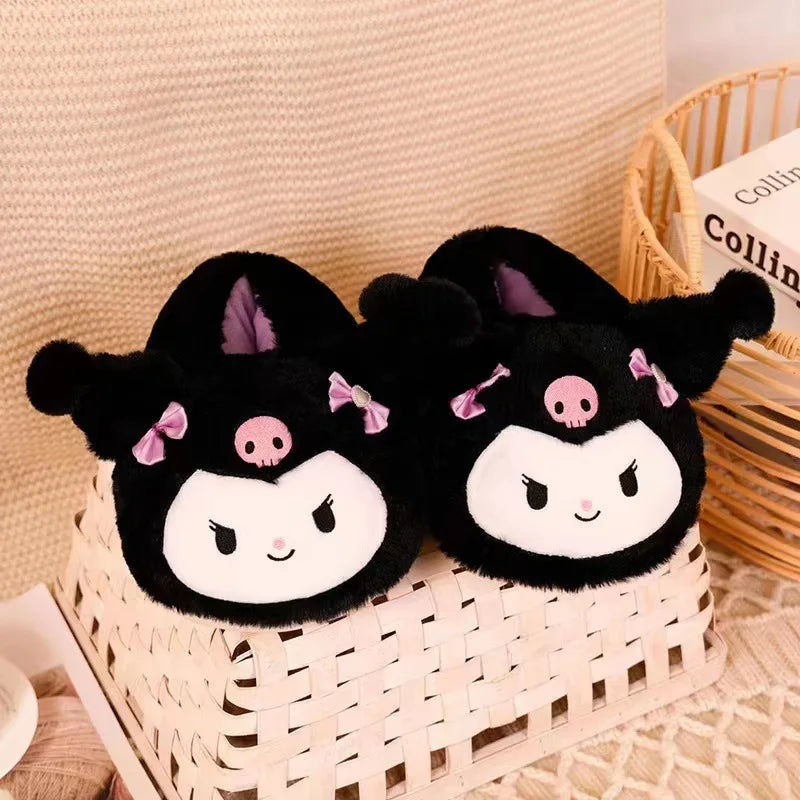 Maxy Cartoon Sanrioed Kuromi Hello Kitty Y2K Plush Slippers Women Melody Cinnamoroll Anime Kawaii Winter Home Cotton Shoes Soft Girl
