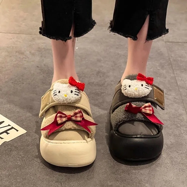 Maxy Hello Kitty Doll Casual Shoes for Women in Winter with Thick Velvet for Height Increase, Wearing Cotton Shoes Externally