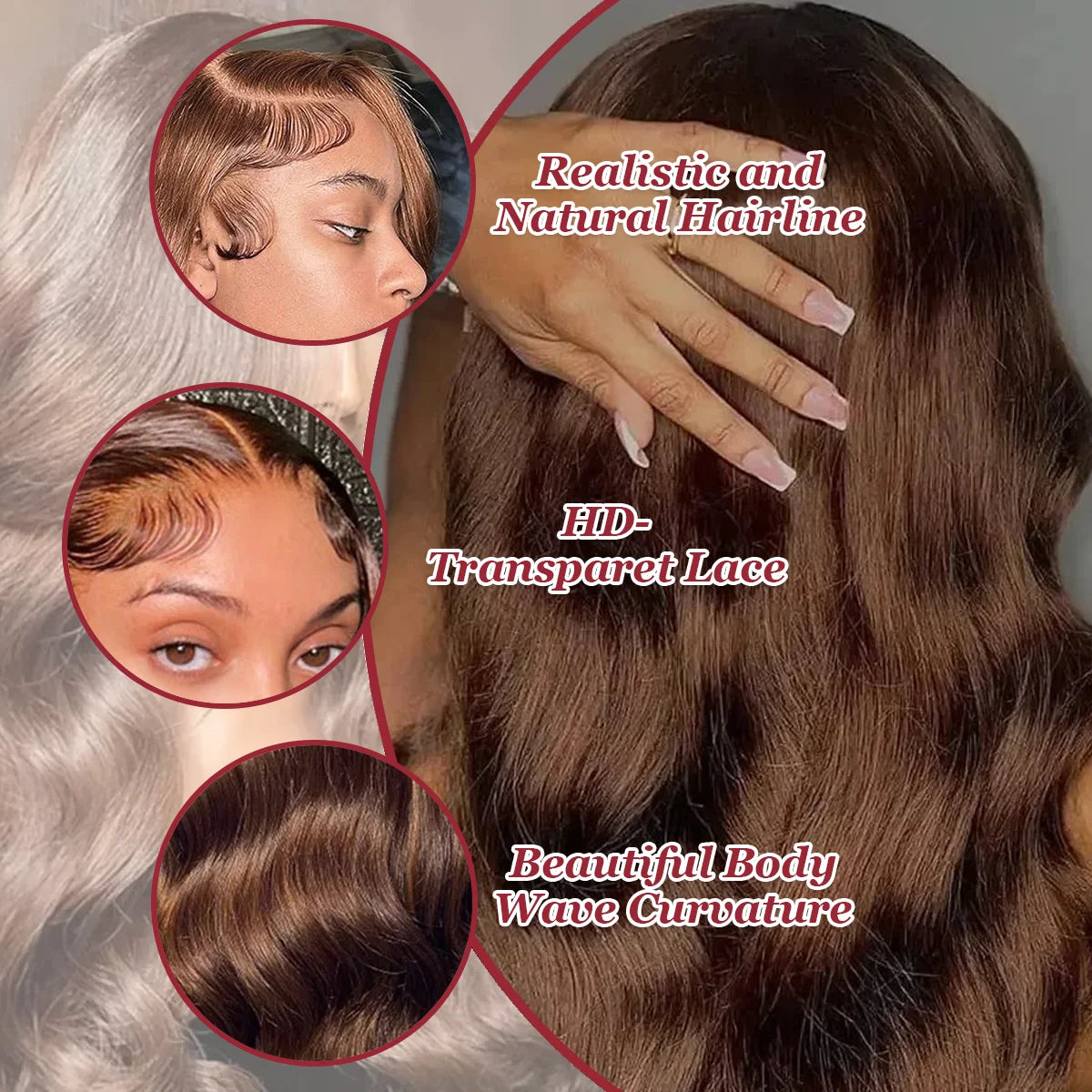 Maxy 40 Inch #4 Chocolate Brown 200% Density Body Wave 13*4 13*6 HD Transparent Lace Frontal Wig Brazilian Human Hair Wigs For Women