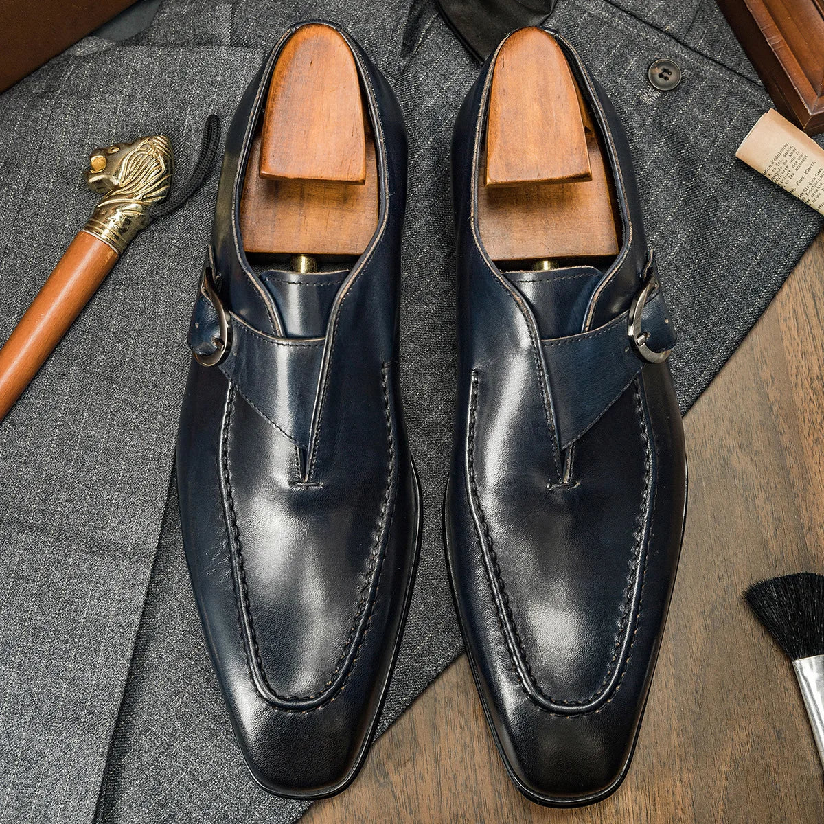 Amay Genuine Leather Mens Loafers Handmade Monk Strap Wedding Party Casual Dress Shoes Summer Autumn Footwear for Men