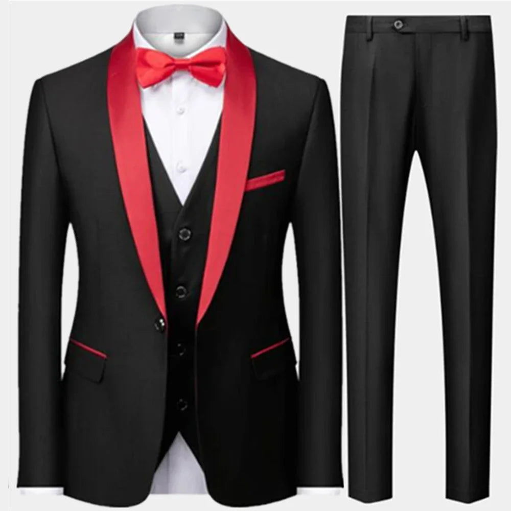 Visco Men's British Style Slim Suit 3 Piece Set Jacket Vest Pants / Male Business Gentleman High End Custom Dress Blazers Coat  S-6XL