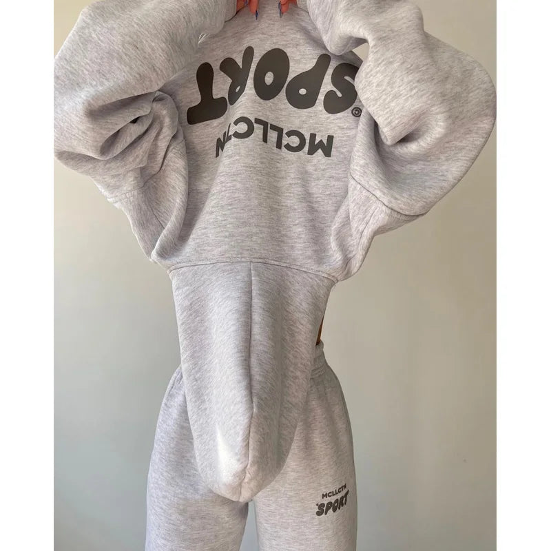Maxy Winter New Two Piece set Fleece Hoodie Pant Set y2k Sweatshirt Trouser Sportswear Set Workout Suits For Women Casual Hoodie Sets