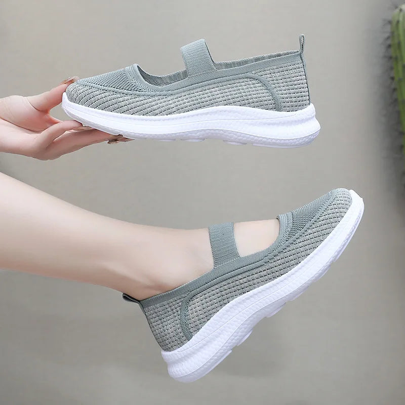 Maxy Women's shoes summer fashion mesh breathable casual shoes walking anti-skid thick soled flat shoes Le Fu shoes