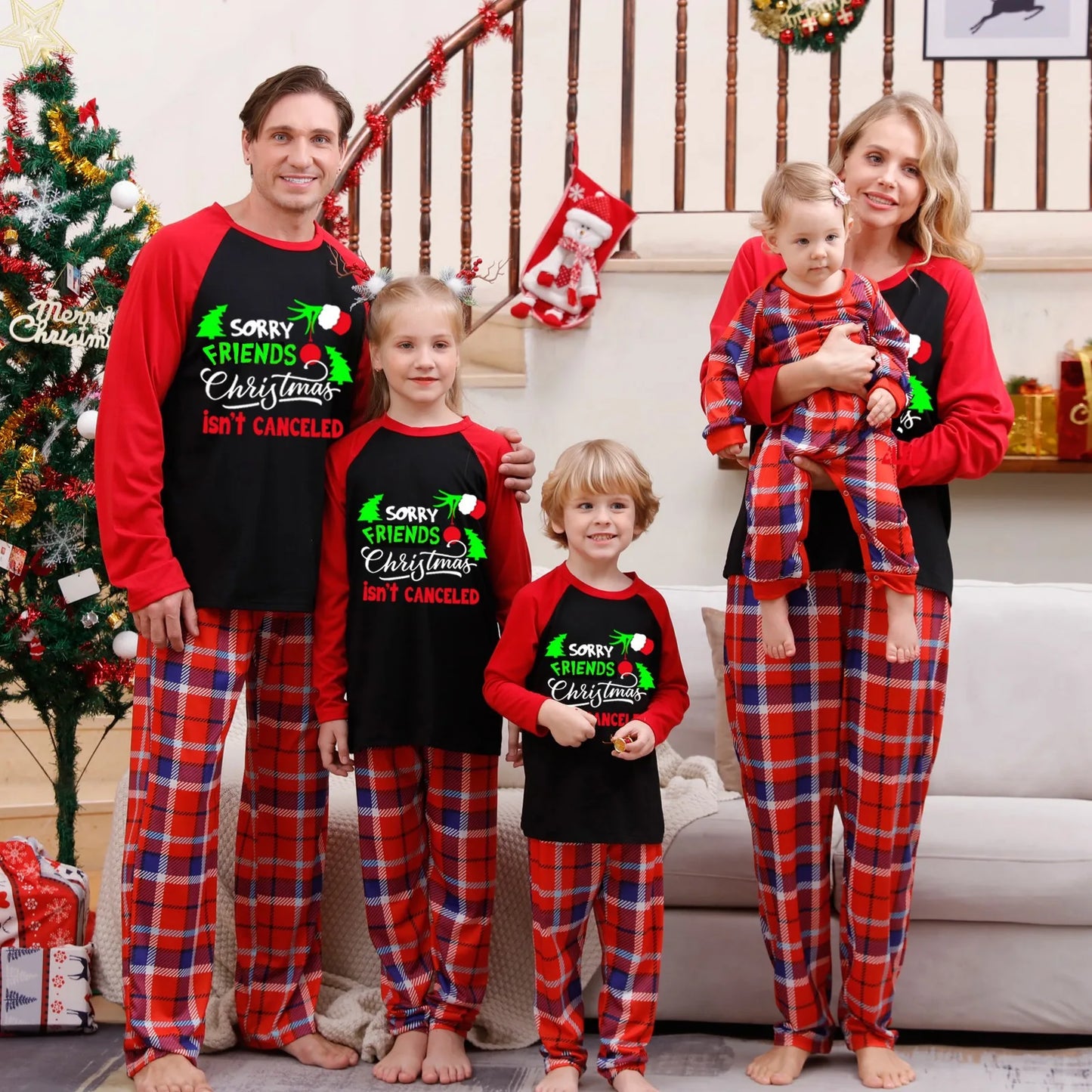 Merry Christmas Cartoon Print Family Pajamas Set Mother Father Kids Matching Outfit Baby Romper Boys Girls Clothes Xmas Look Pjs