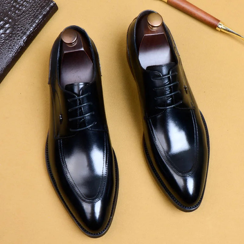 Visco Italian Men's Oxford Shoes Genuine Leather Dress Shoes Handmade Brown Black Lace-Up Wedding Formal Business Shoes for Men