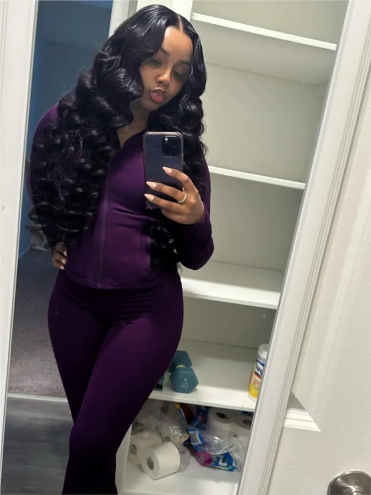 Maxy Autumn Casual Solid Sporty Two Piece Sets Elegant Women Stand NeckZipper Long Sleeve Slim Top & Skinny Pants Outfits Tracksuits