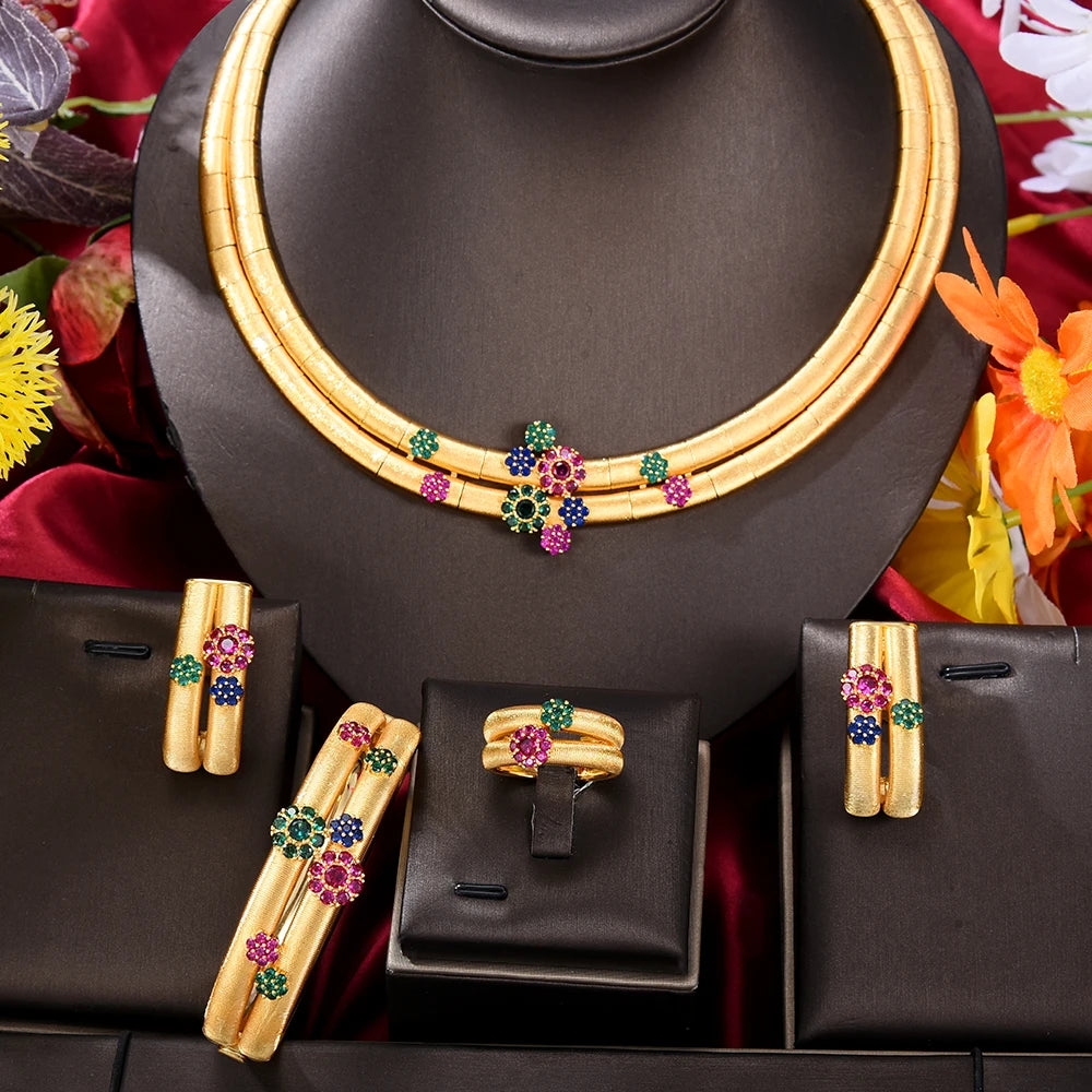 Maxy New 2 Layers African Jewelry Sets for Women Wedding Luxury Naija Jewelry Set Cubic Zirconia Bridal Jewelry Sets
