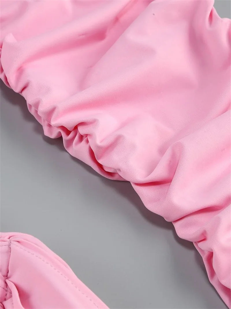 Off The Shoulder Hollow Women's Prom Dress Metal Ornaments Ribbon Party Gown Pleated High Waist Short Mini Newest In Stock