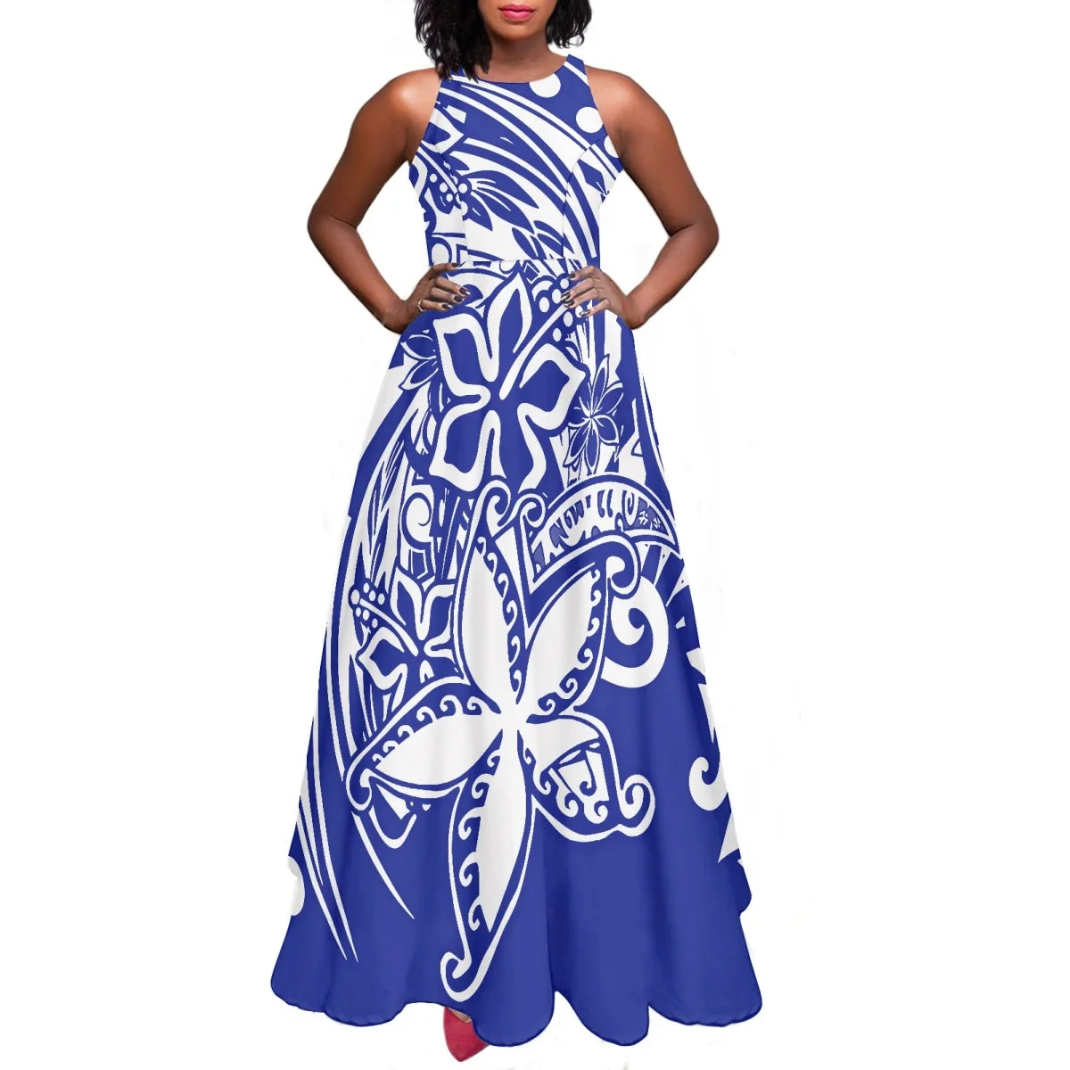 Maxy Women Dresses Fashion Polynesian Plumeria Design Sleeveless Sexy Party Dresses Female Elegant Sundress