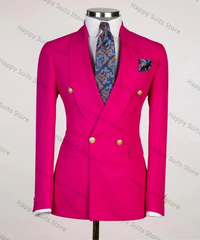 Maxy Hot Pink Men Suit Set 2 Pieces Blazer+Pants Formal Cotton Business Work Wear Office Male Jacket Coat Trousers Wedding Tuxedos