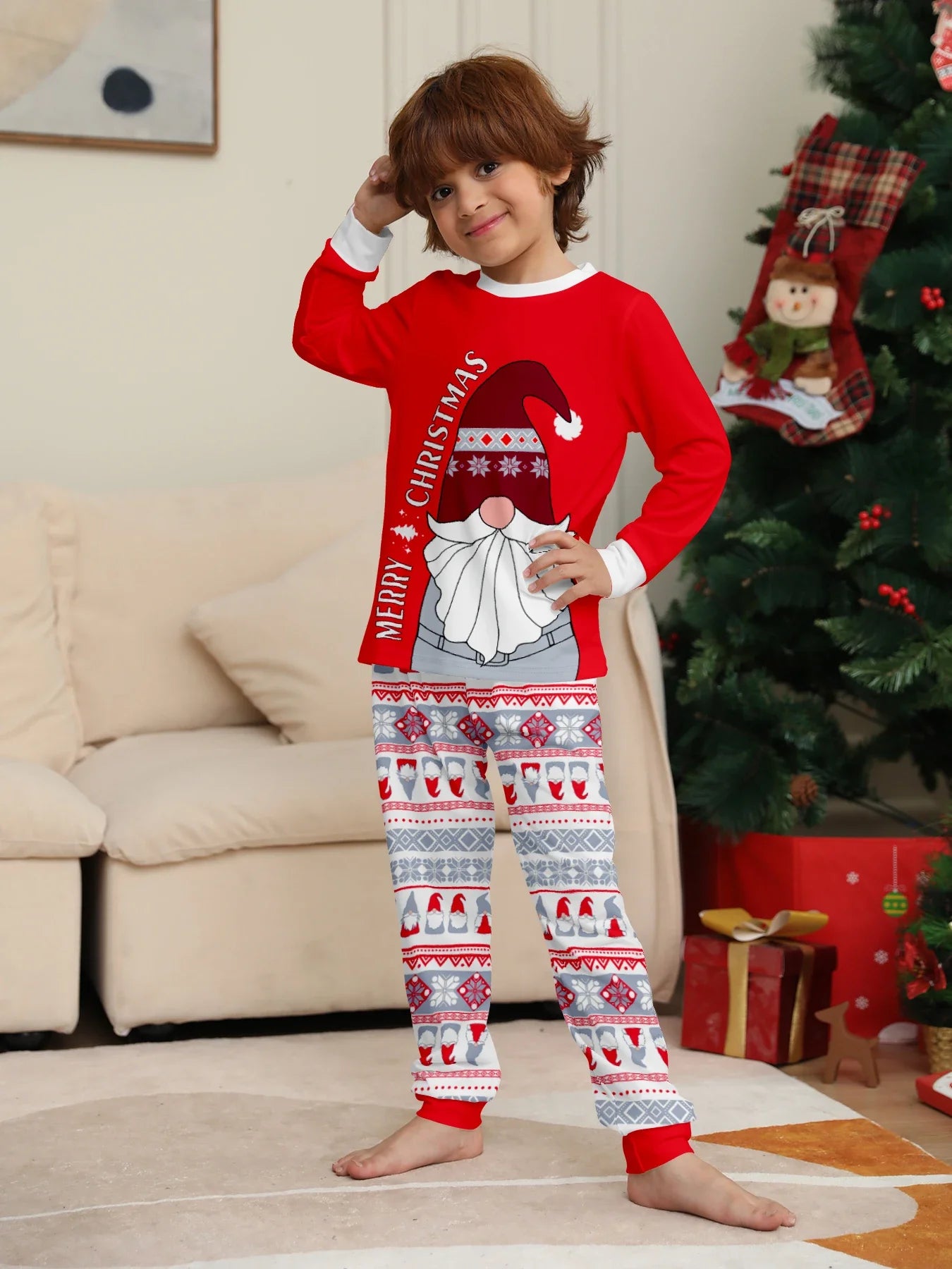 New 2024 Christmas Family Outfit Old Man Pattern Family matching Pajama Set Cute 2 piece set Loose pajama Christmas home wear