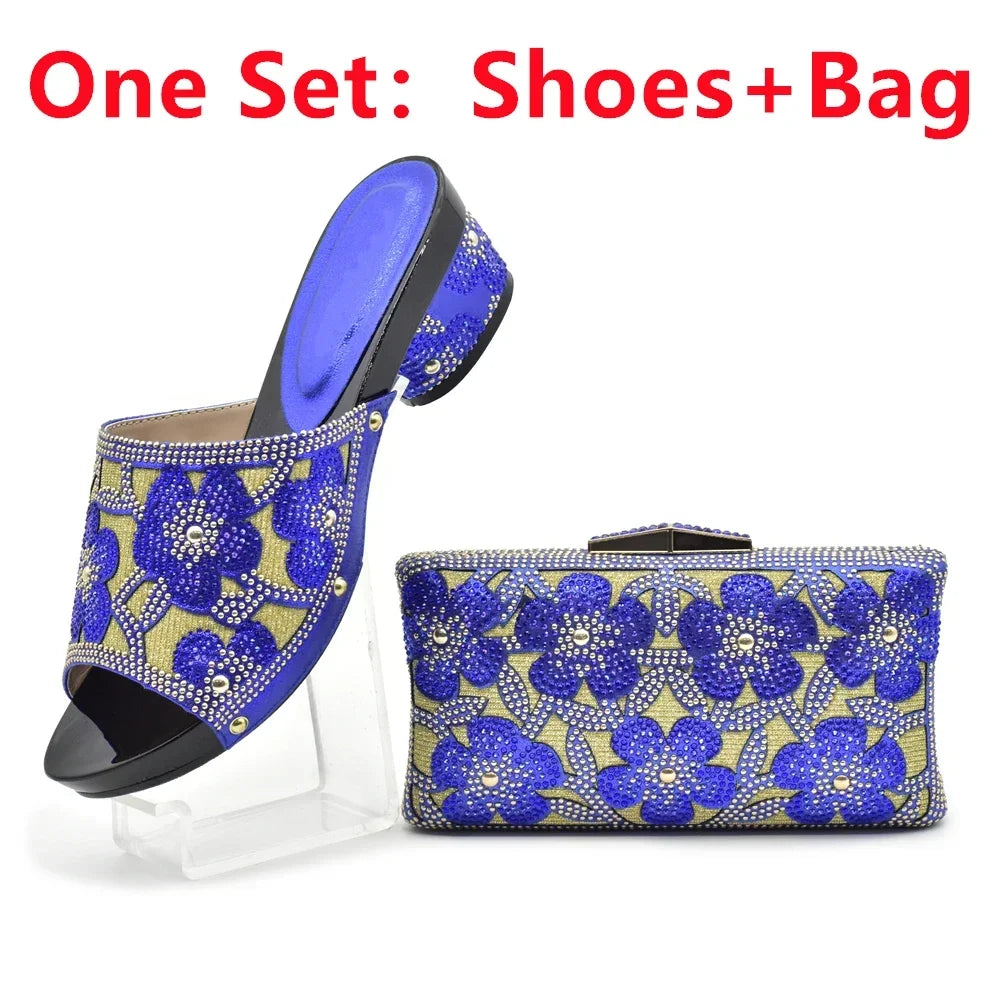 Maxy Silver African Matching Shoes and Bags Italian In Women Italian Shoes and Bags To Match Shoes with Bag Set Decorated with Stone