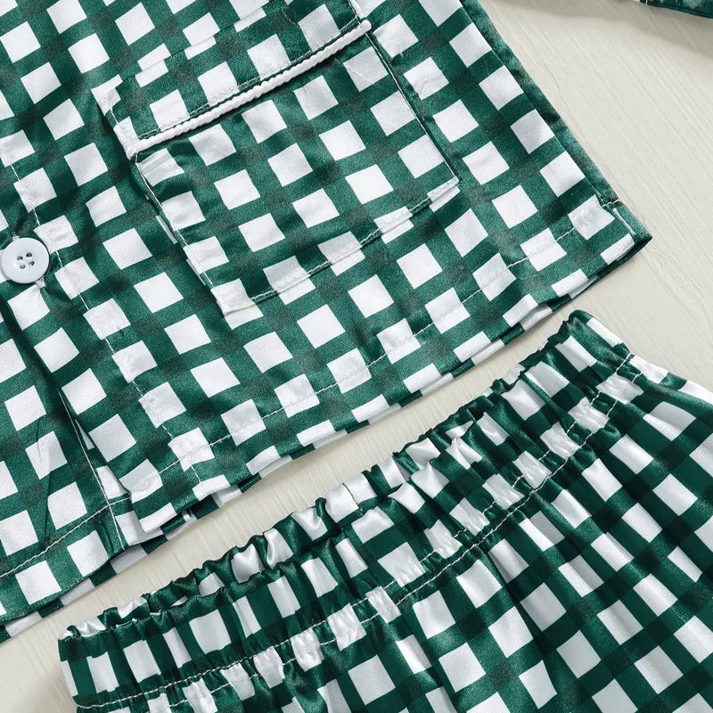 RUEWEY 1 to 5 Years Kids Girl Boy Christmas Pajamas Sets Plaid/Tree Print Long Sleeve Tops with Pants Sleepwear Baby Clothing
