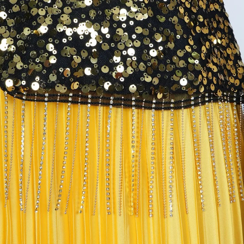 Maxy Plus Size African Women's Sequined Long Maxy Dress Short Sleeve V Neck Elegant Hem Pleated Big Swing Party Dress Dubai