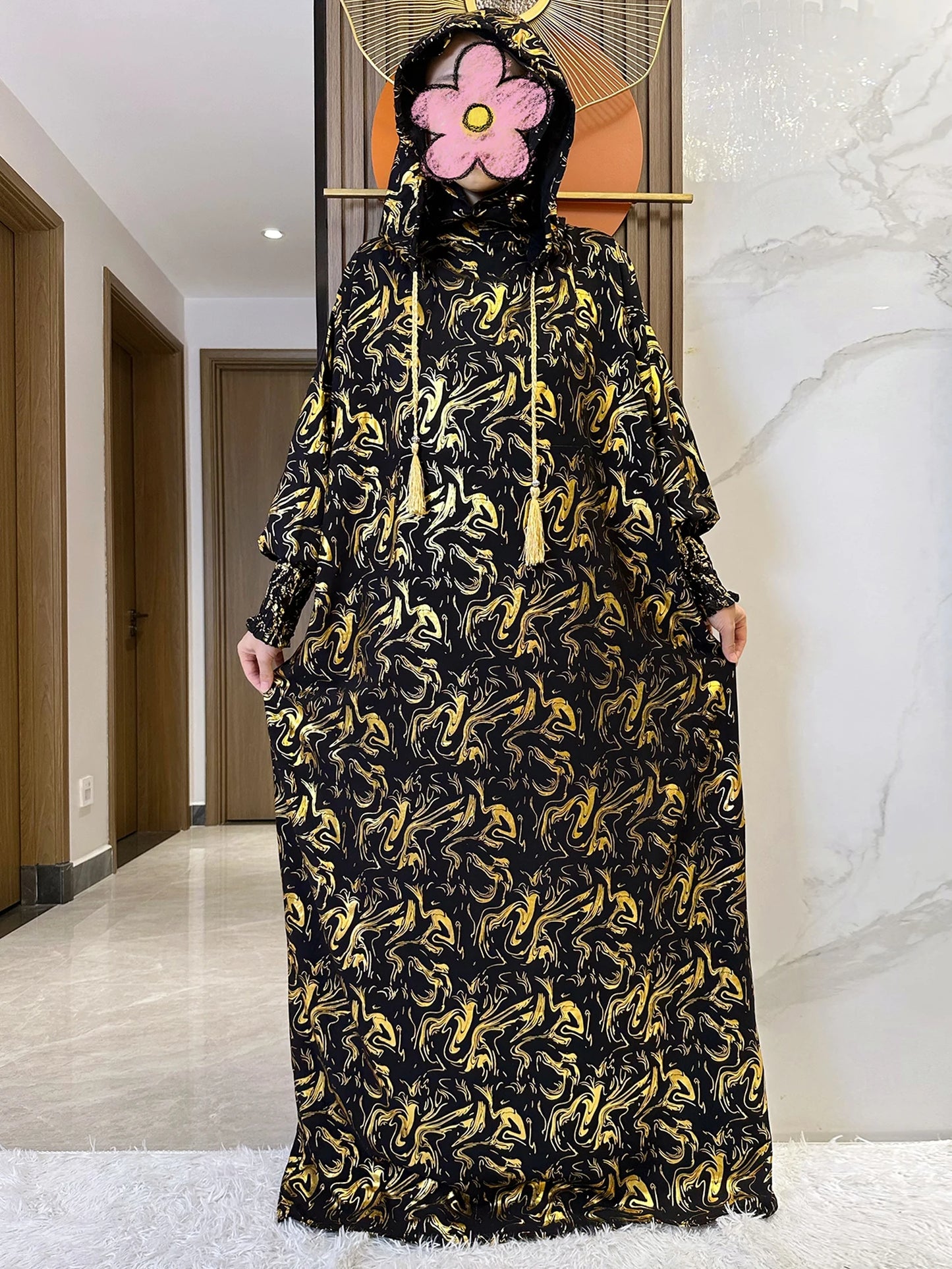 Maxy Fashion Muslim Hijab Long Sleeve Women Eid Hooded Two Hats Cotton Loose Dress Dubai Islamic Arab Robe African Abaya Clothes