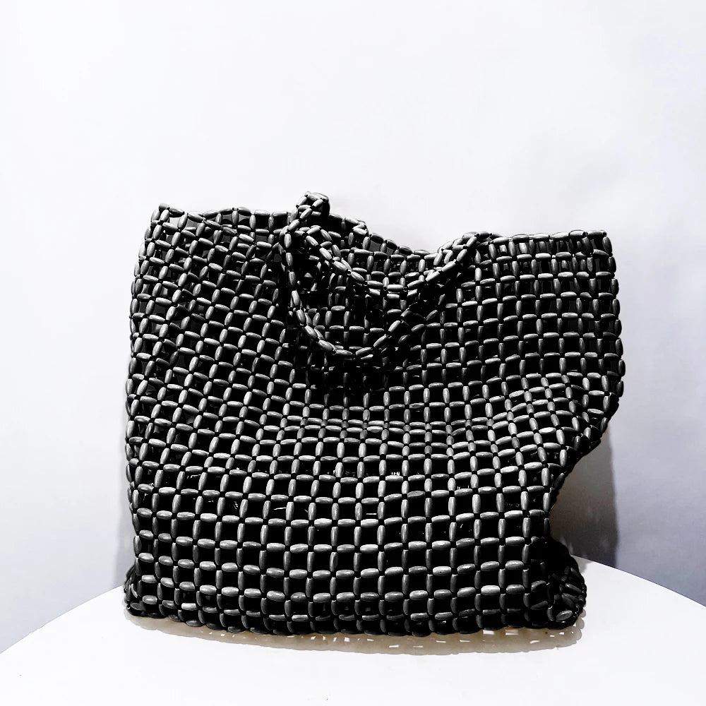 Maxy Beach Rainbow Hollow Tote Bags for Women Luxury Designer Handbags And Purses New In Wood Hand-Woven Large Capacity Shoulder