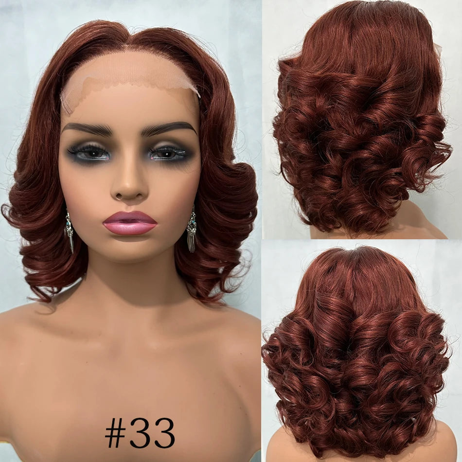 Super Double Drawn Virgin 5x5 Hd Lace Closure Wigs Human Hair 250% Density Glueless Ombre Bouncy Curly Bob Wigs For Black Women