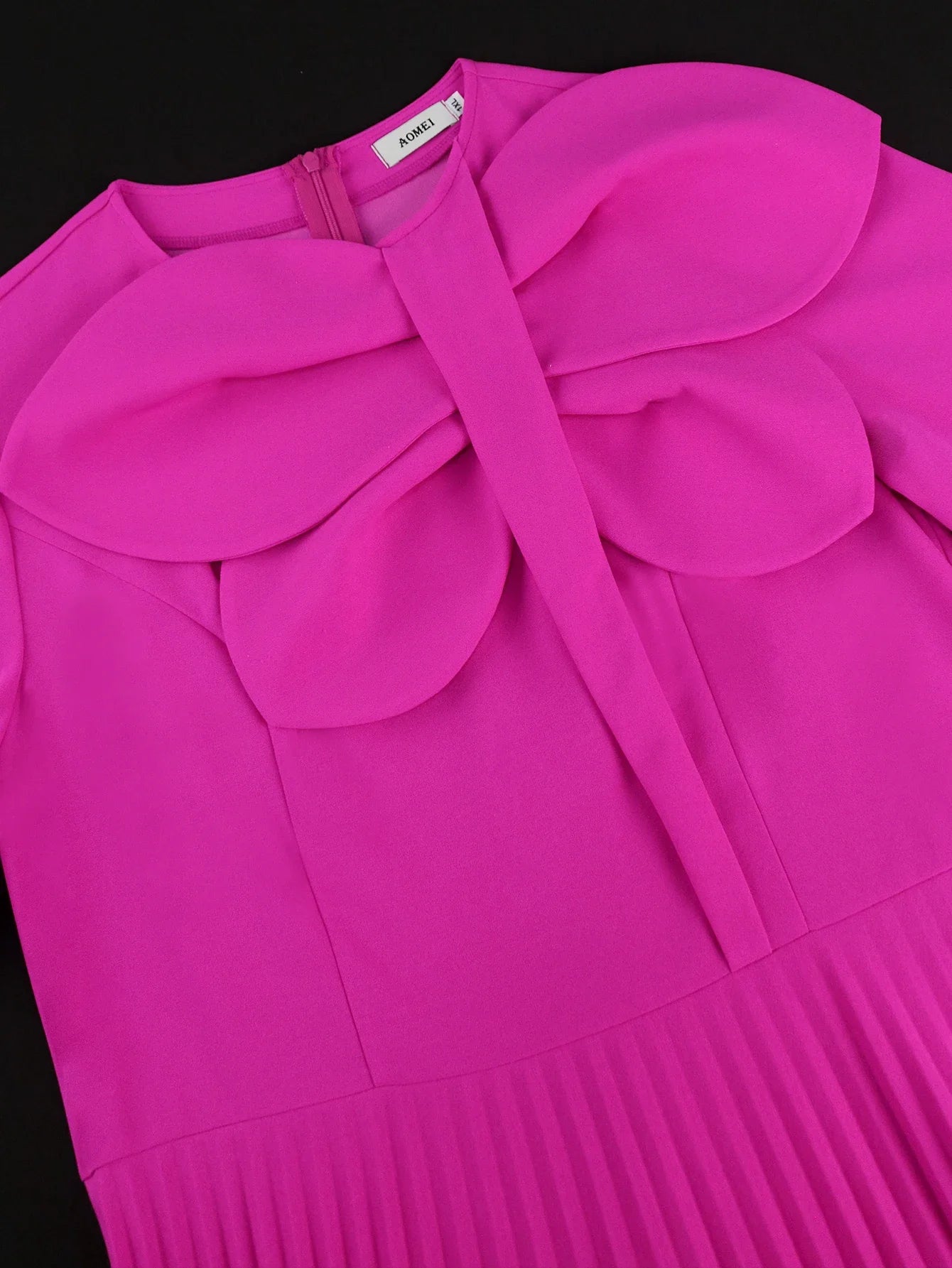 Rose Pleated Dresses for Women O Neck Short Sleeves Big Bows High Waist A Line Causal Fashion Chic Elegant Daily Ball Maxi Gowns