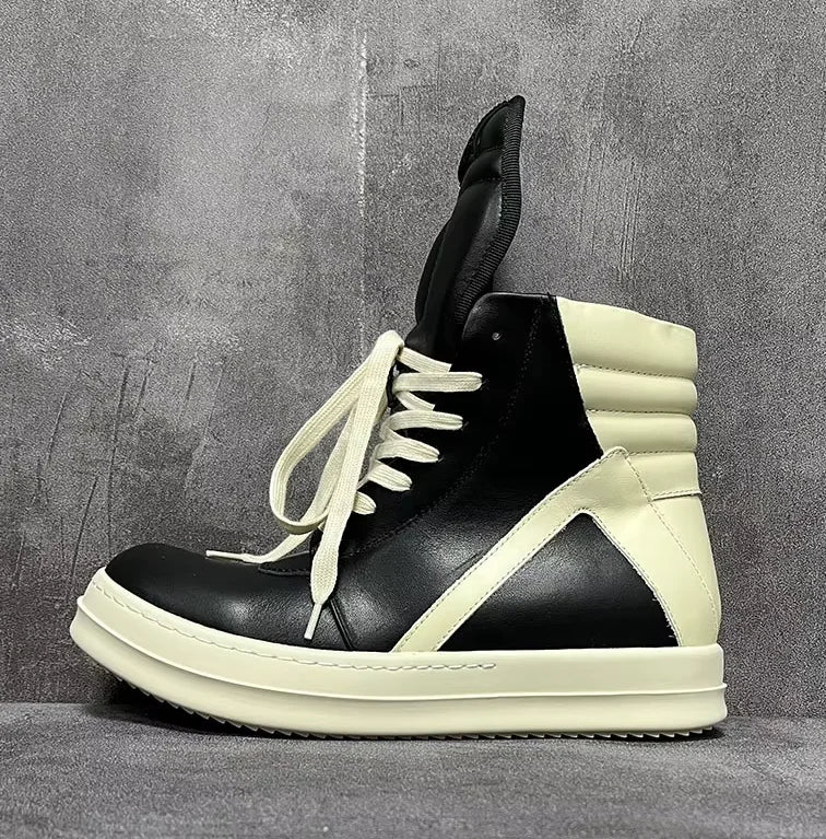 Visco Men ‘s High Top Shoes Women Leather Platform Sneakers Casual Luxury Lace Up Zip Autumn Black Classic Designer Boots