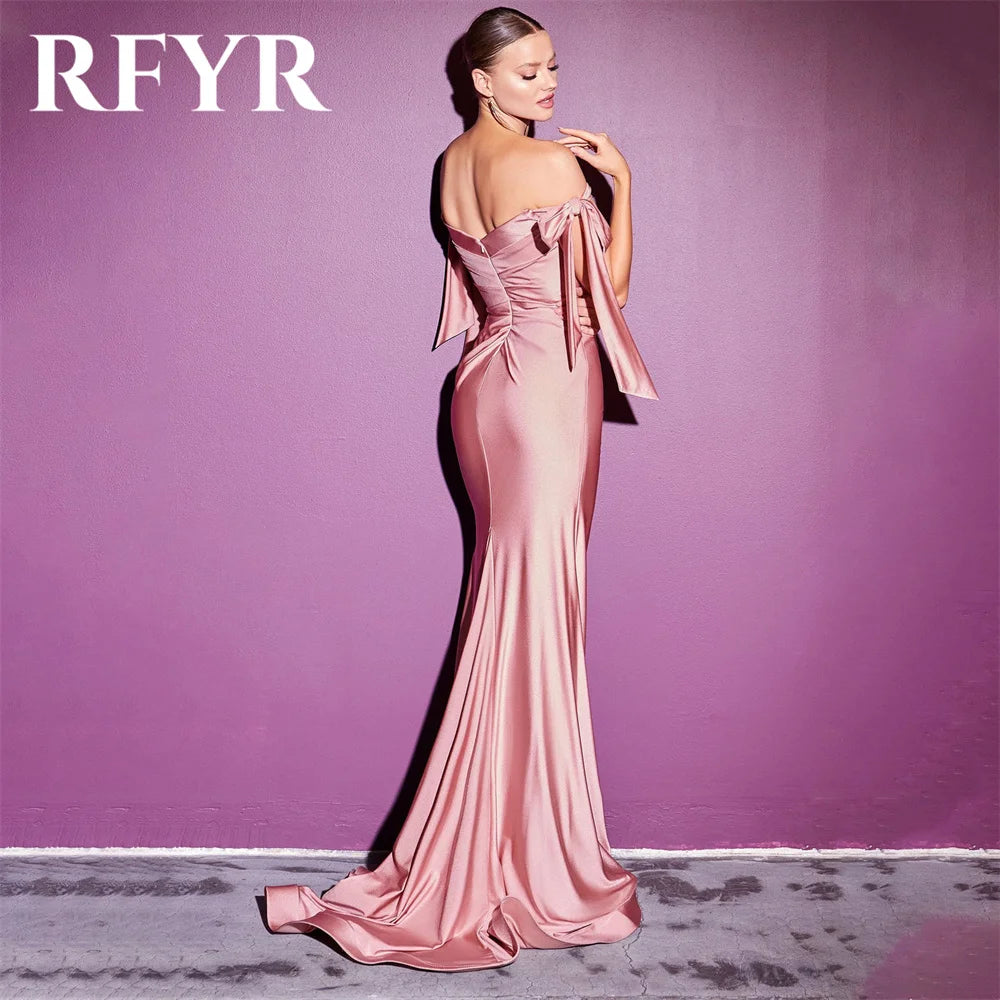 Maxy Red Evening Dresses for Party Satin Off the Shoulder Pleats Long Mermaid Prom Gowns Split Scoop Celebrity Dress Customized