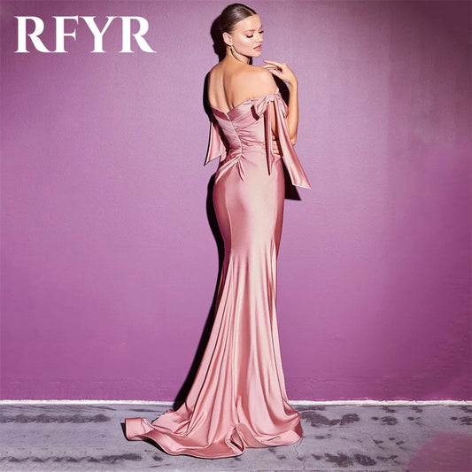Maxy Red Evening Dresses for Party Satin Off the Shoulder Pleats Long Mermaid Prom Gowns Split Scoop Celebrity Dress Customized