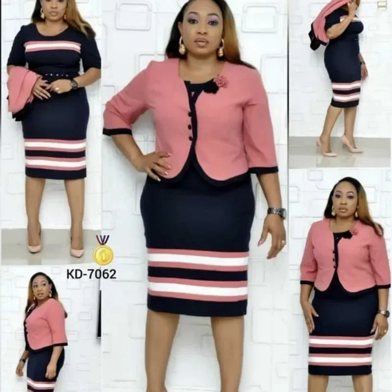 Maxy 2 Piece Set African Dresses For Women Jacket Tops And Dress 2025 New Arrival Elegant Design Office Lady Suit African Clothes