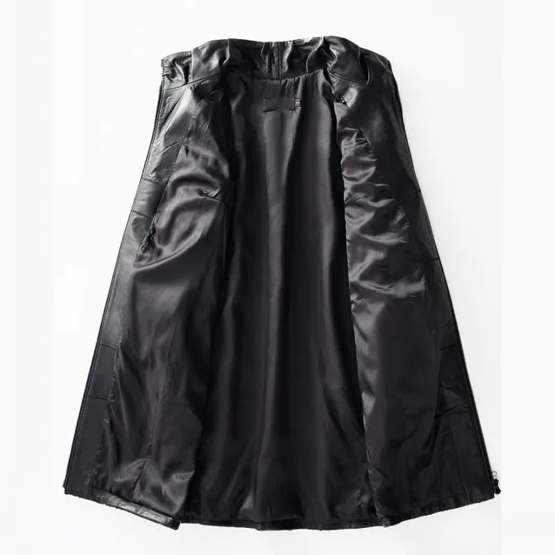 Amay Embroidery Hollow Out Sheepskin Windbreakers Female OL Style 100% Real Leather Medium Long Jacket Streetwear Stand Collar Coat